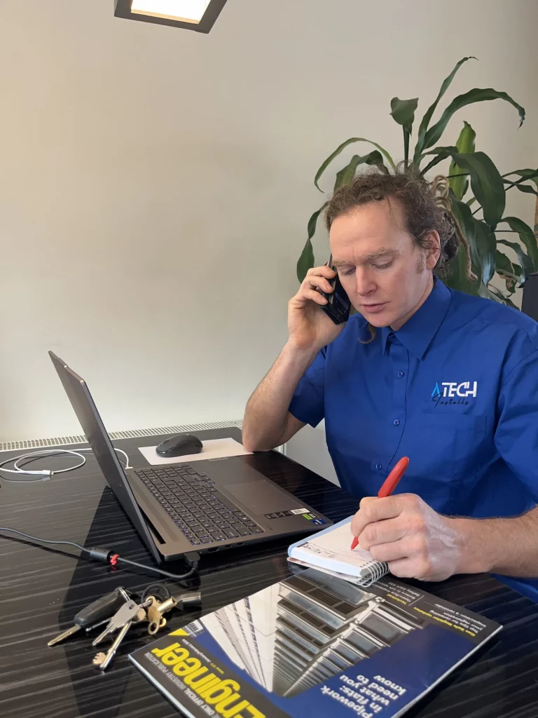 A Tech Installs customer service answering plumbing and heating enquiries over the phone in Leeds